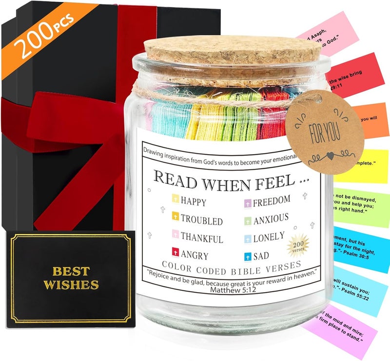 TABGACH Bible Verse Jar 200pcs 8 Emotions for Daily Encouragement,Prayer Jar Confirmation Gift for Teen Girls,Birthday Gift for Mom,Christian New Year Gifts for Women,Graduation Valentines Day Gifts for Her - Image 1
